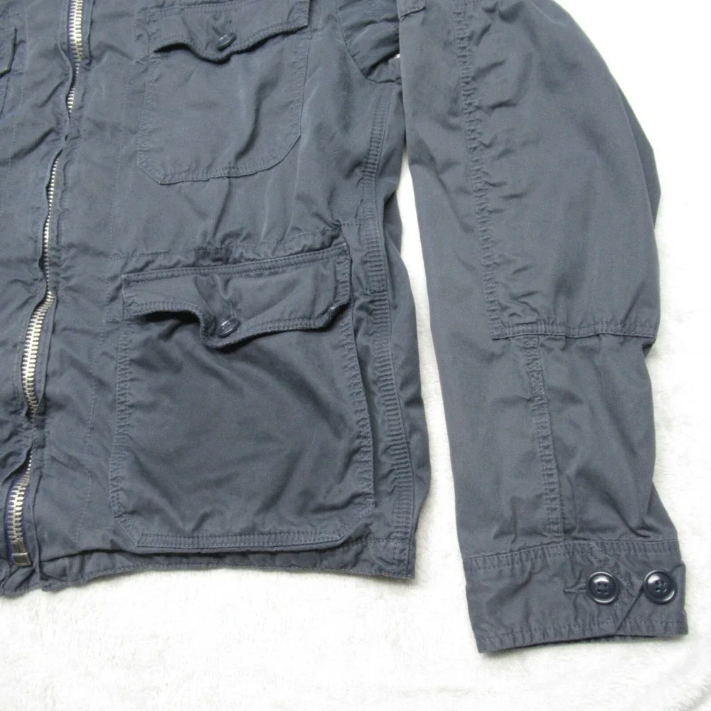 J Crew Jacket Women Large Blue Pockets Cotton Twill Quad Full Zip Field Utility